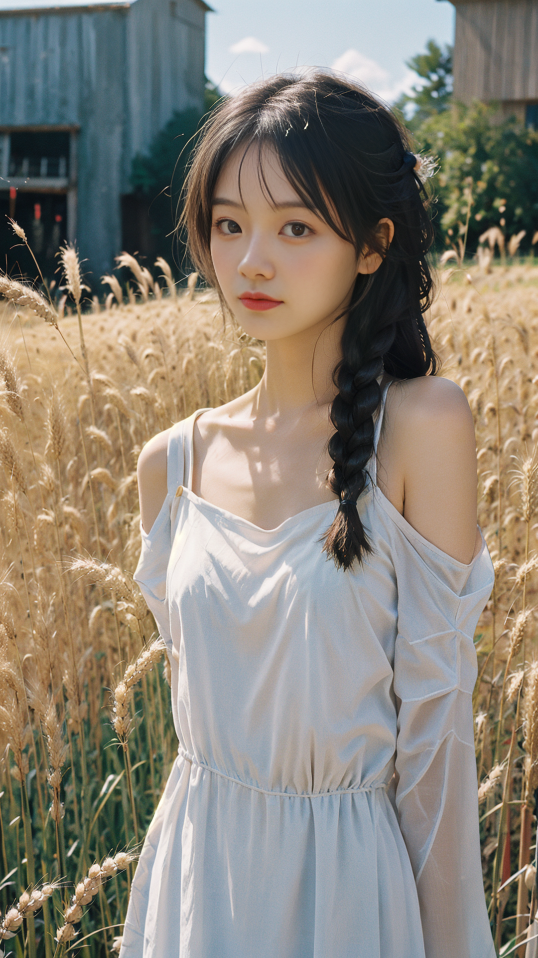 00001-1226215477-young 1girl with braided hair and fluffy cat ears, dressed in Off-Shoulder Sundress, standing in a rustic farm setting. She has.png